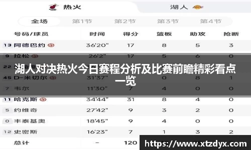湖人对决热火今日赛程分析及比赛前瞻精彩看点一览
